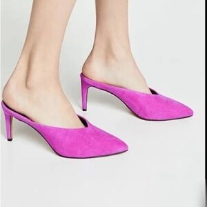 NWOB Rebecca Minkoff Sara Suede Pointed Toe Fuchsia Slip-on Mules
